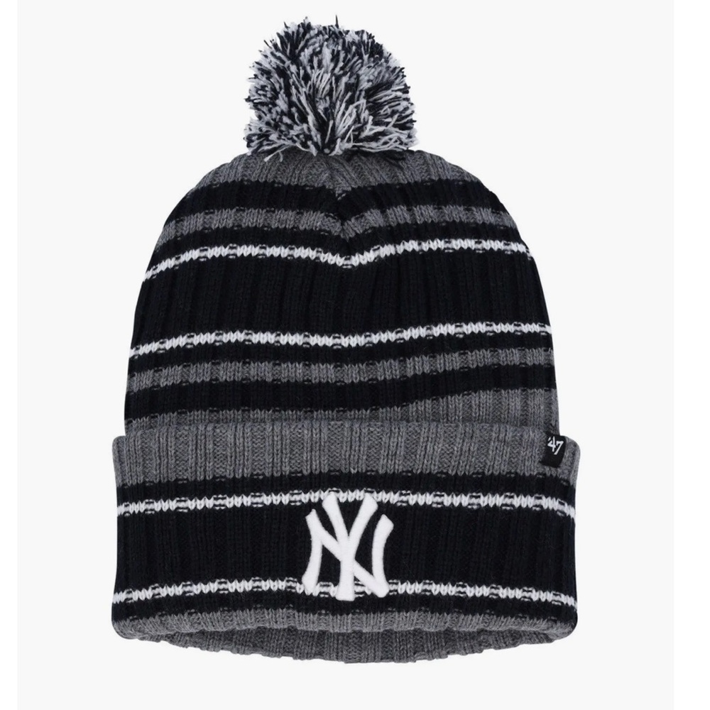 ‘47 Gray/Black New York Yankees Rexford Cuffed Knit Hat with Pom